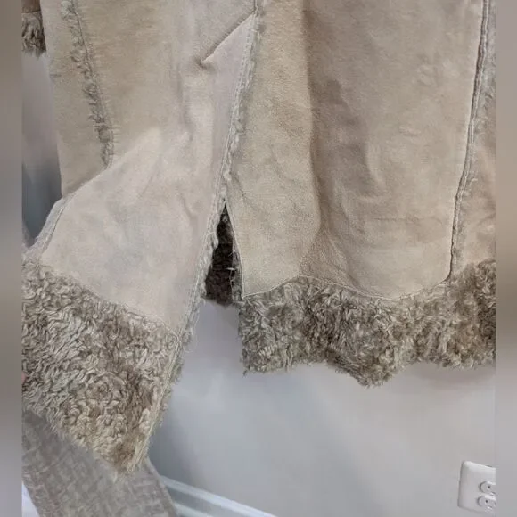 Vintage Y2K Kenneth Cole Reaction Leather Suede Sherpa Trim/Line Penny Lane Coat